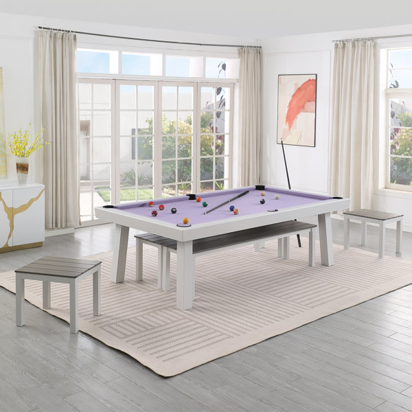 HomeSeason Oasis Outdoor/Indoor Slate Dining Pool Table w/ 4 Benches ...